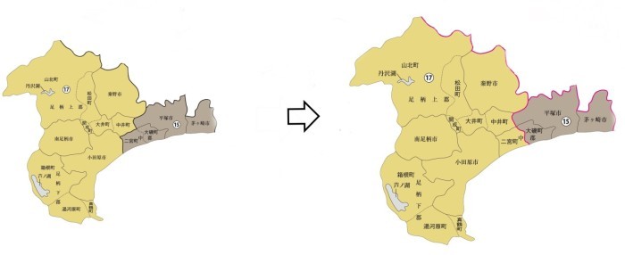 二宮町の区割りの地図